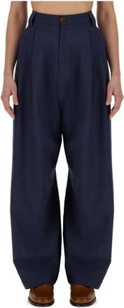 Alysi Wijde Canvas Broek - Dames - Wijde Broeken - Blauw - L - Wol - Broeken