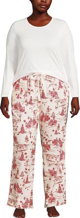 Lands End Pajama Set Knit Long Sleeve T-Shirt and Flannel Pants in Ivory/red Winter Village at Nordstrom, Size 1 X