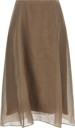 Brunello Cucinelli Beige Silk Midi Womens Skirt