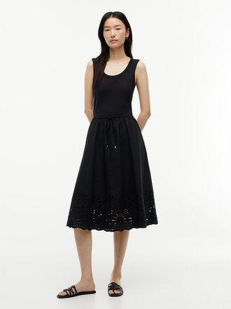 Tommy Hilfiger Womens Embroidered Eyelet Mixed-Media Dress - Black - XXL