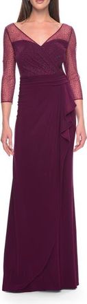 La Femme Evening Gown with Illusion Rhinestone Sleeves in Dark Berry at Nordstrom, Size 12