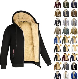 Generic Generisch Winter Mens Fleece Jackets Full Zip Thermal Winter Jackets For Men With Drawstring Warm Fleece Jacket Mens with Hood and Pockets Plain Jacke