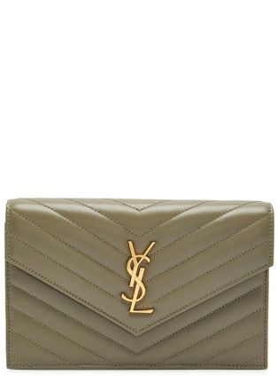 Saint Laurent Cassandre Logo Quilted Leather Wallet-on-chain - Green - One Size