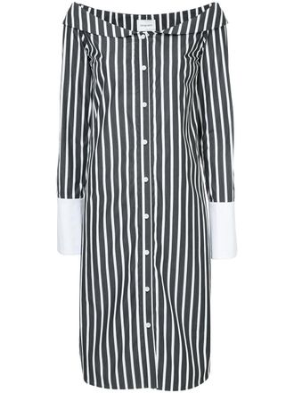 Monographie Paris classic off shoulder dress - women - Cotton/COTTON/ STRAW - S - Black