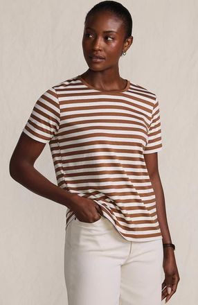 Lands End Relaxed Supima Cotton T-Shirt in Rich Ginger Even Stripe at Nordstrom, Size X-Large P