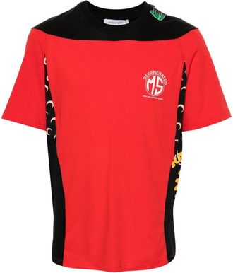 Marine Serre Regenerated panelled T-shirt - men - Cotton/Recycled Spandex/Recycled Polyamide - S - Red