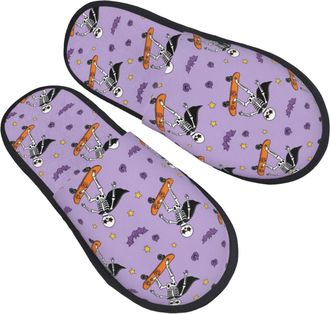 Generic Lightweight Cotton Slipper Halloween Skeleton Skateboard Mens Slipper Portable Womens Slippers for Guest Hotels Bedroom M