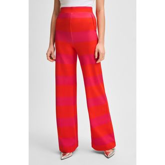 Isaac Mizrahi New York High Waist Wide Leg Pants in Magenta/Orange Cabana Stripe at Nordstrom Rack, Size Xx-Large