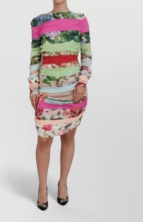 Dolce & Gabbana silk floral-print long-sleeve knee-length dress