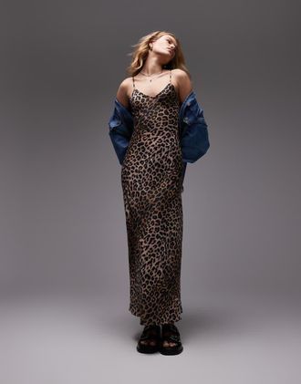 AllSaints Bryony maxi cami dress in leopard print-Yellow