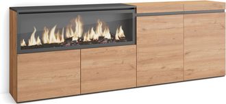 Skraut Home Aparadores Para Sal&oacute;n, Gran Capacidad De Almacenaje, 210, 4 Puertas, Chimenea El&eacute;ctrica Xxl, Estilo Moderno, Roble - Skraut Home