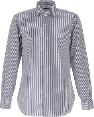 Barba Vertical Striped Cotton Shirt - Heren - Casual Overhemden - Grijs - 5XL - Katoen - Overhemden