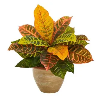 Nearly Natural 15-in Garden Croton Artificial Plant in Ceramic Planter in Orange at Nordstrom