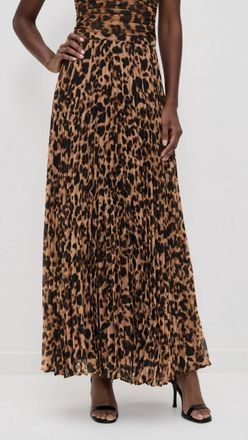 L'agence Torin Pleated Maxi Skirt In Leopard