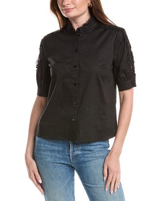 T Tahari Mandarin Collar Button Down Blouse