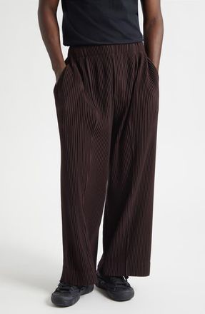 Homme Pliss&eacute; Issey Miyake Monthly Colors January Pleated Pants in Egg Plant Black at Nordstrom, Size 3