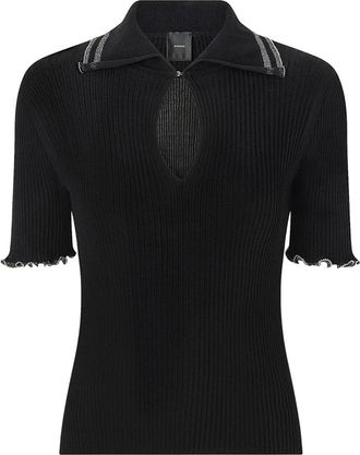 Pinko Polo shirt van geribd katoenmix - Dames - Polos - Zwart - M - Katoen - Tops