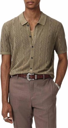 John Varvatos Emil Pointelle Short Sleeve Caridgan in Haze Grey at Nordstrom, Size Medium