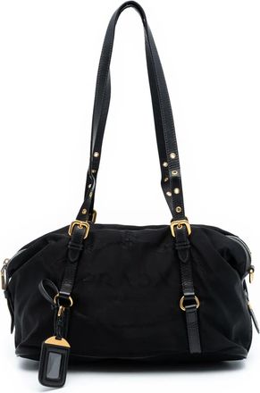 Prada Borsa a tracolla in tessuto con finiture in pelle Saffiano e logo 2013-2025 - Nero