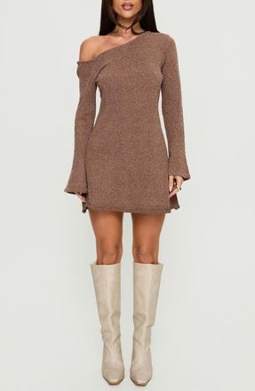 Princess Polly Jaede One-Shoulder Long Sleeve Minidress in Mocha at Nordstrom, Size X-Small