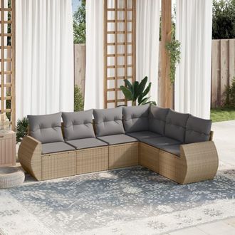 vidaXL Vidaxl - Juego De Sof&aacute;s Jard&iacute;n Con Cojines 6 Pzas Rat&aacute;n Sint&eacute;tico Beige