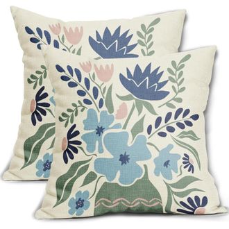 OEM Fundas De Almohada Florales En Verde Salvia, Azul Y Rosa, 40 X 40 Cm, Juego De 2 Piezas, Estampado Floral Primaveral, Fundas De Almohada Decorativas, 