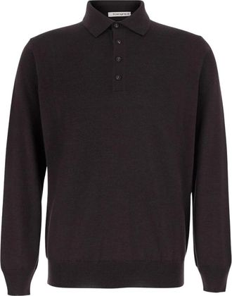 KANGRA bruin Poloshirt met vierknoopssluiting van merinowol voor heren - Heren - Polos - Bruin - L - Wol - Tops