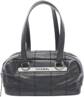 Chanel Pre-owned Chocolat Bar Grained Calfskin Boston Bag - Dames - Vintage Handtas - Blauw - ONE Size - Leer - Vintage
