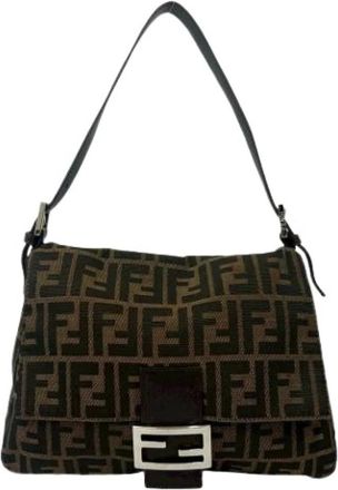 Fendi Pre-owned Shoulder Bags, female, Brown, Size: ONE SIZE Pre-owned Vintage Canvas Shoulder Bag