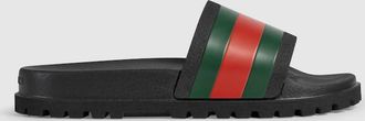 Gucci Mens Slide Sandal With Web, Green, Rubber