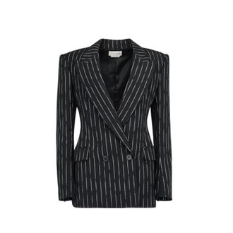 Alexander McQueen Double Breasted Broken Pinstripe Wool Jacket