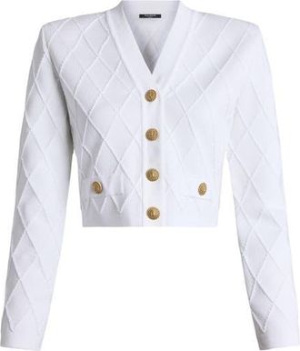 Balmain Cropped knit cardigan in White at Nordstrom, Size 38
