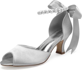 Generic Wedding Bridal Shoes Womens Bridal Low Heels Sandals Wedding Open Toe Pumps Bridal Formal Evening Prom Party Dress Shoes 6.5Cm,Silver,9 UK