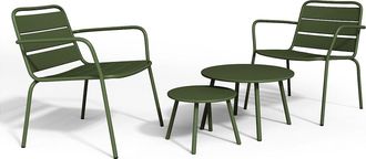 Vente-Unique Sal&oacute;n de jard&iacute;n de metal - 2 sillones bajos apilables y mesas apilables - caqui - MIRMANDE