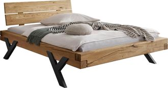 HOME AFFAIRE Massivholzbett »Ultima Balkenbett Doppelbett, Füsse aus Metall in Y-Form« hohe Belastbarkeit: 200kg je Seite, FSC-zertifizierte Wildeiche oder Fichte,