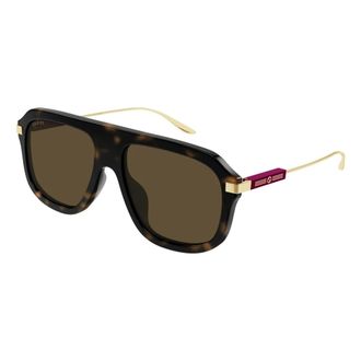 Gucci Navigator Zonnebril - Heren - Zonnebrillen - Bruin - 57 MM - Nylon - Accessoires