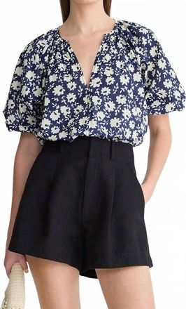 Apiece Apart Nele Lantern Sleeve Top In Navy Floral Stamp