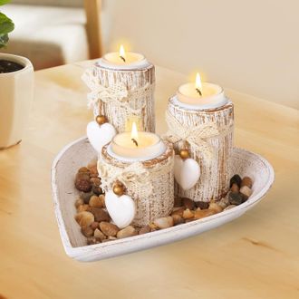 OEM Portavelas De Madera, Portavelas Para Velas Peque&ntilde;as Con Bandeja En Forma De Coraz&oacute;n, Portavelas Decorativo, Candelabro Vintage, Para Bodas, Cumplea&ntilde;o