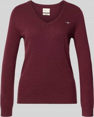 GANT Strickpullover aus Lammwoll-Mix mit V-Ausschnitt in Bordeaux, Größe XL