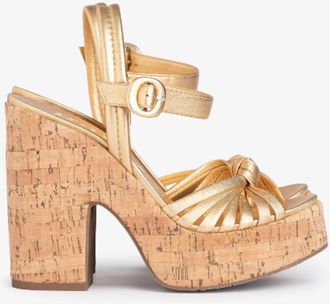 Pedro Garcia Womens Tailor Heeled Corkbed Sandal In Gold