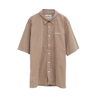 Carhartt Work in Progress Carhartt Wip, Short Sleeve Shirts, male, Brown, Size: M Groff Check Short-Sleeve Shirt