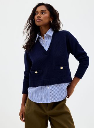 Lauren Ralph Lauren Womens Layered effect striped poplin sweater