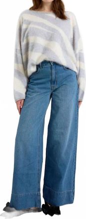 Brodie Brushed Zebra Crew Sweater In Jasmine White