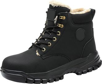 Generic Mens Boots Warm Fur Lined Snow Boots Lace Up Platform Combat Boots Anti-Slip Winter Boots Mens Ankle Shoes Outdoor Walking Boots for Men Hiking Boots 