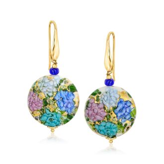 Ross-Simons Italian Multicolored Murano Glass Hydrangea Drop Earrings in 18kt Gold Over Sterling