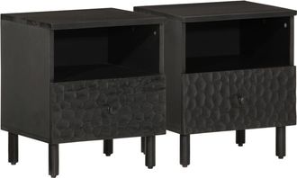 vidaXL Vidaxl - Mesitas De Noche 2 Uds Madera Maciza De Mango Negro 40x33x46 Cm