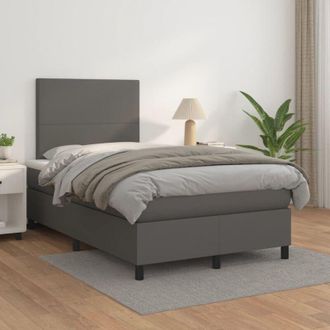 vidaXL Vidaxl - Cama Box Spring Con Colch&oacute;n Cuero Sint&eacute;tico Gris 120x200 Cm