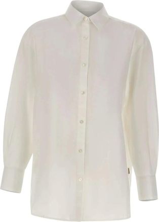 Woolrich Overhemden, Dames, Wit, XS, Katoen, Katoenen Linnen Boyfriend Shirt