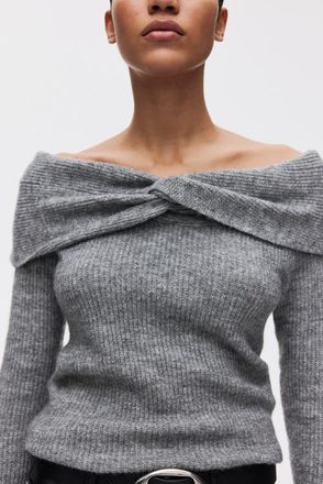 H&M Off-the-shoulder Jumper in Gray Melange at Nordstrom, Size Xx-Small