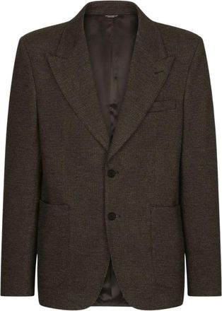 Dolce & Gabbana Glen Plaid Stretch Jersey Jacket - Heren - Business blazers - Grijs - M - Leer - Kostuums